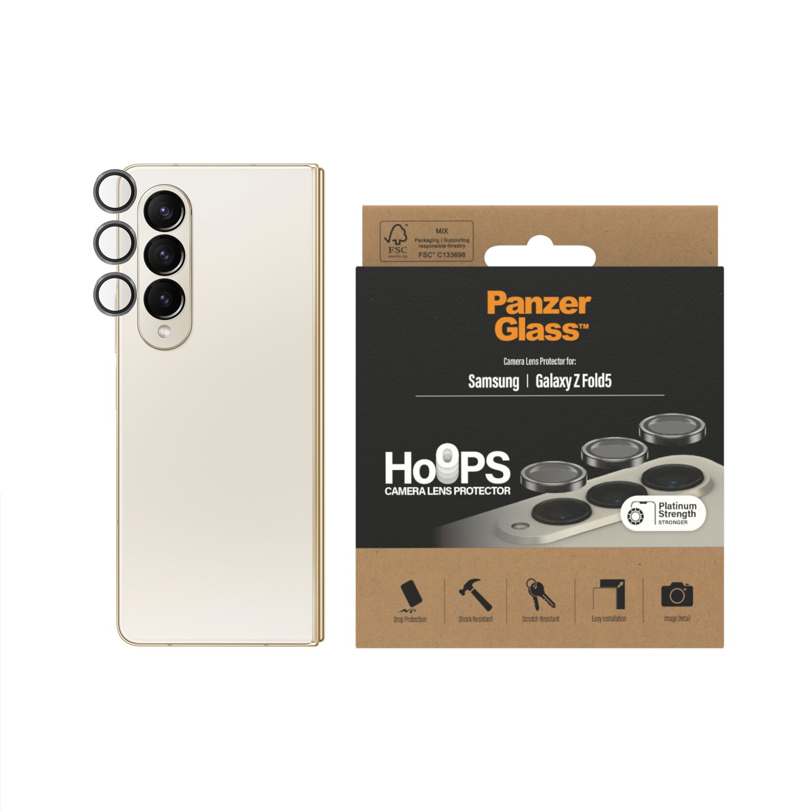Samsung Galaxy Z Fold 5 Hoops linsebeskyttelse med aluminiumramme, Sort