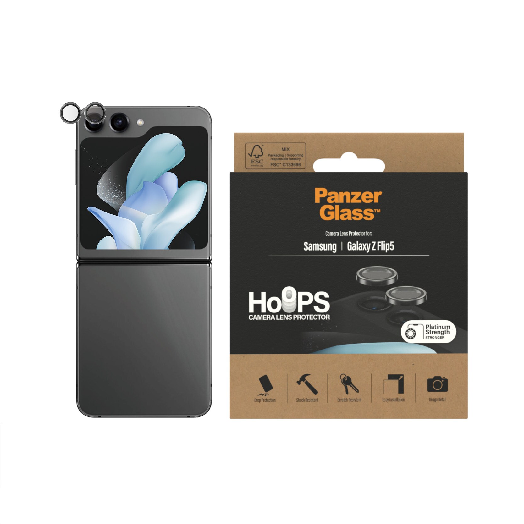 Samsung Galaxy Z Flip 5 Hoops linsebeskyttelse med aluminiumramme, Sort