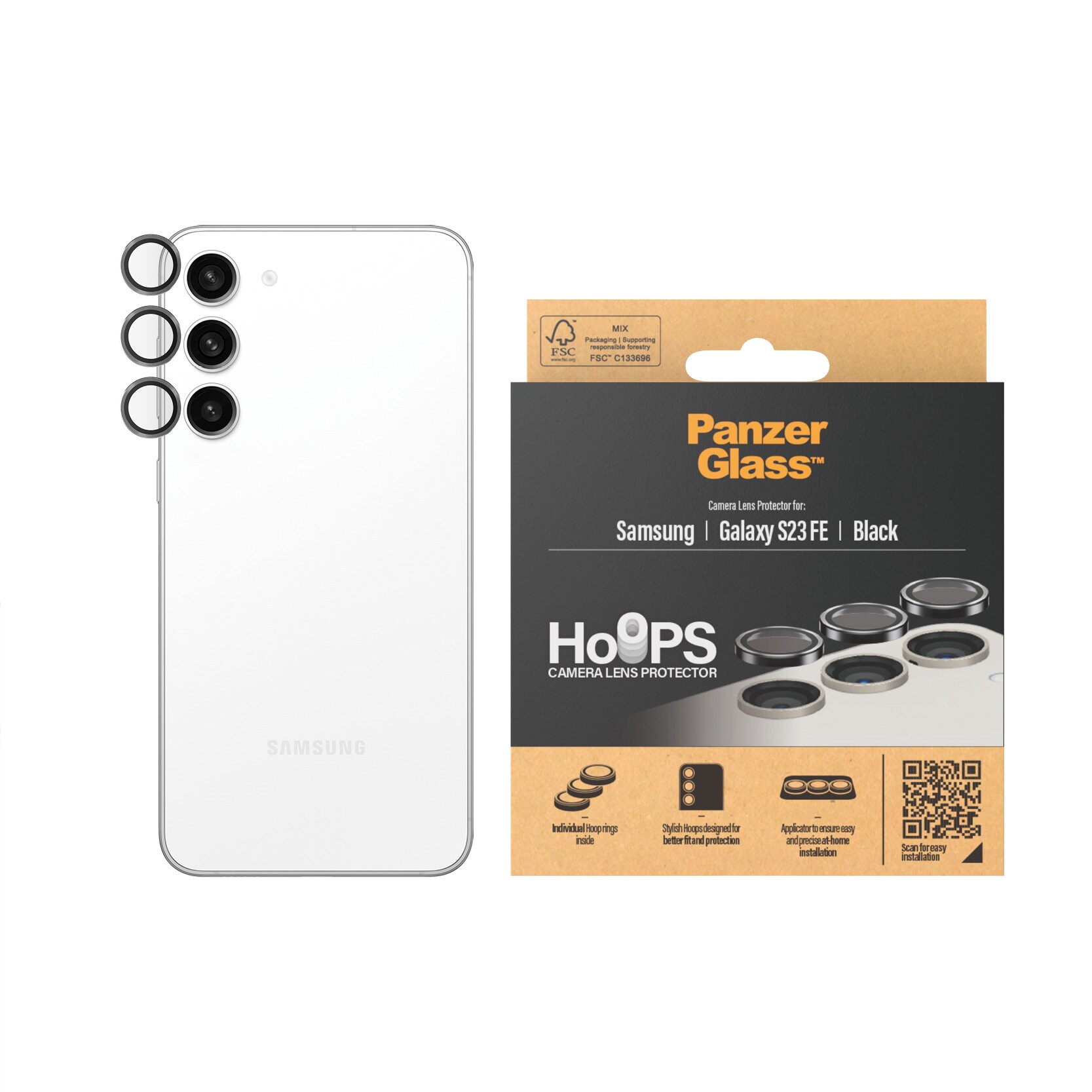 Samsung Galaxy S23 FE Hoops linsebeskyttelse med aluminiumramme, Sort