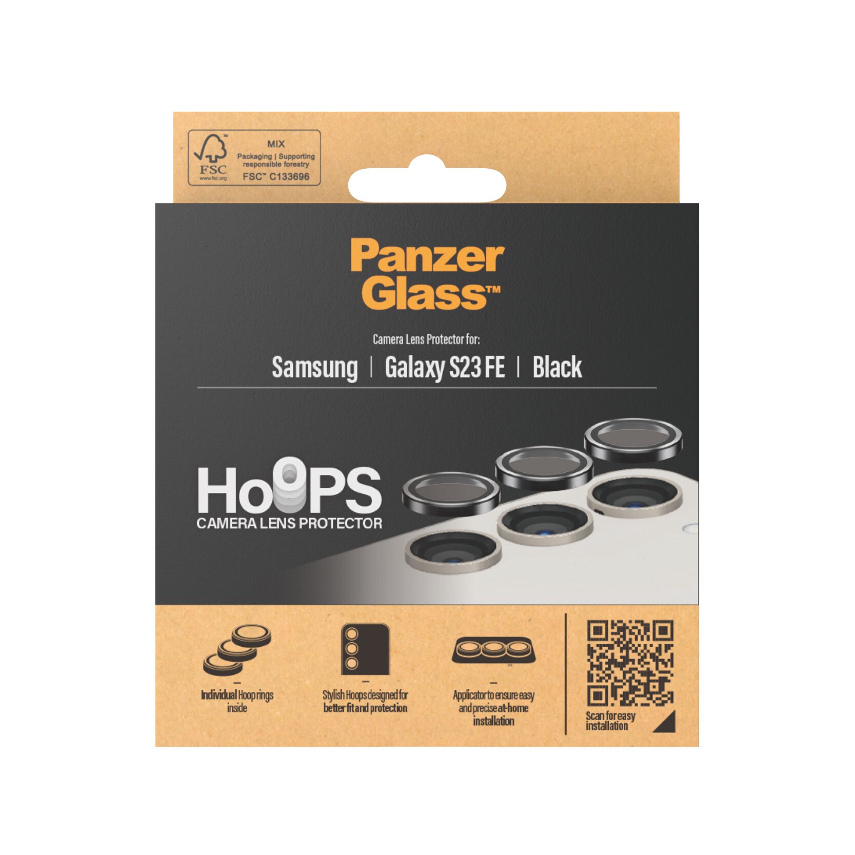 Samsung Galaxy S23 FE Hoops linsebeskyttelse med aluminiumramme, Sort