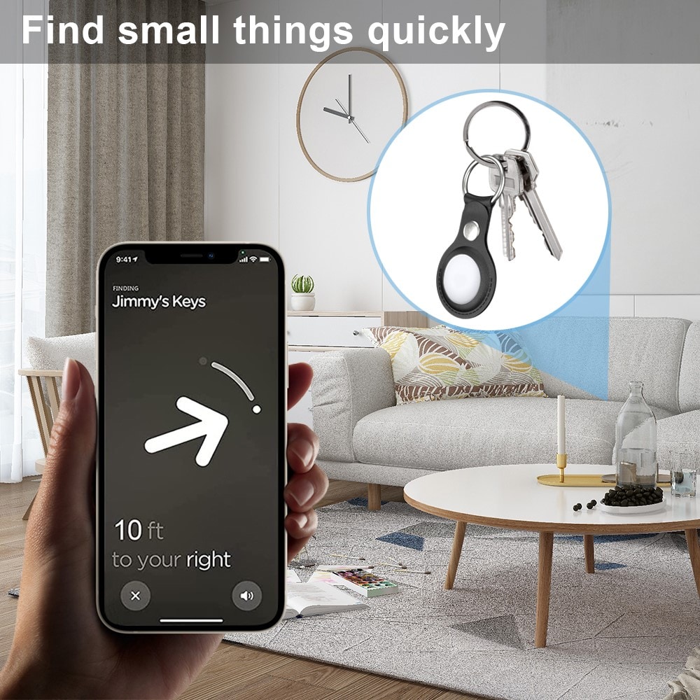 Apple AirTag Lædercover med nøglering, Sort
