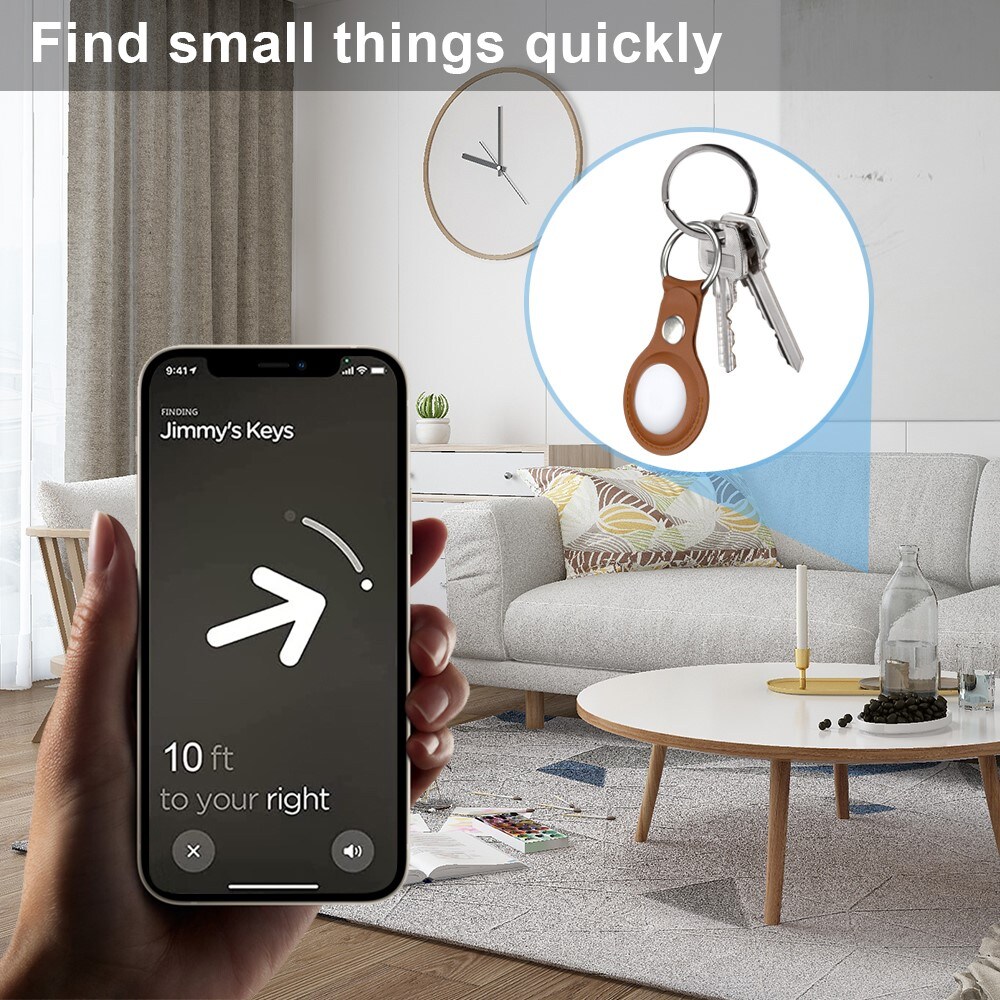Apple AirTag Lædercover med nøglering, Brun