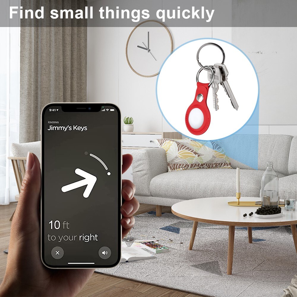 Apple AirTag Lædercover med nøglering, Rød