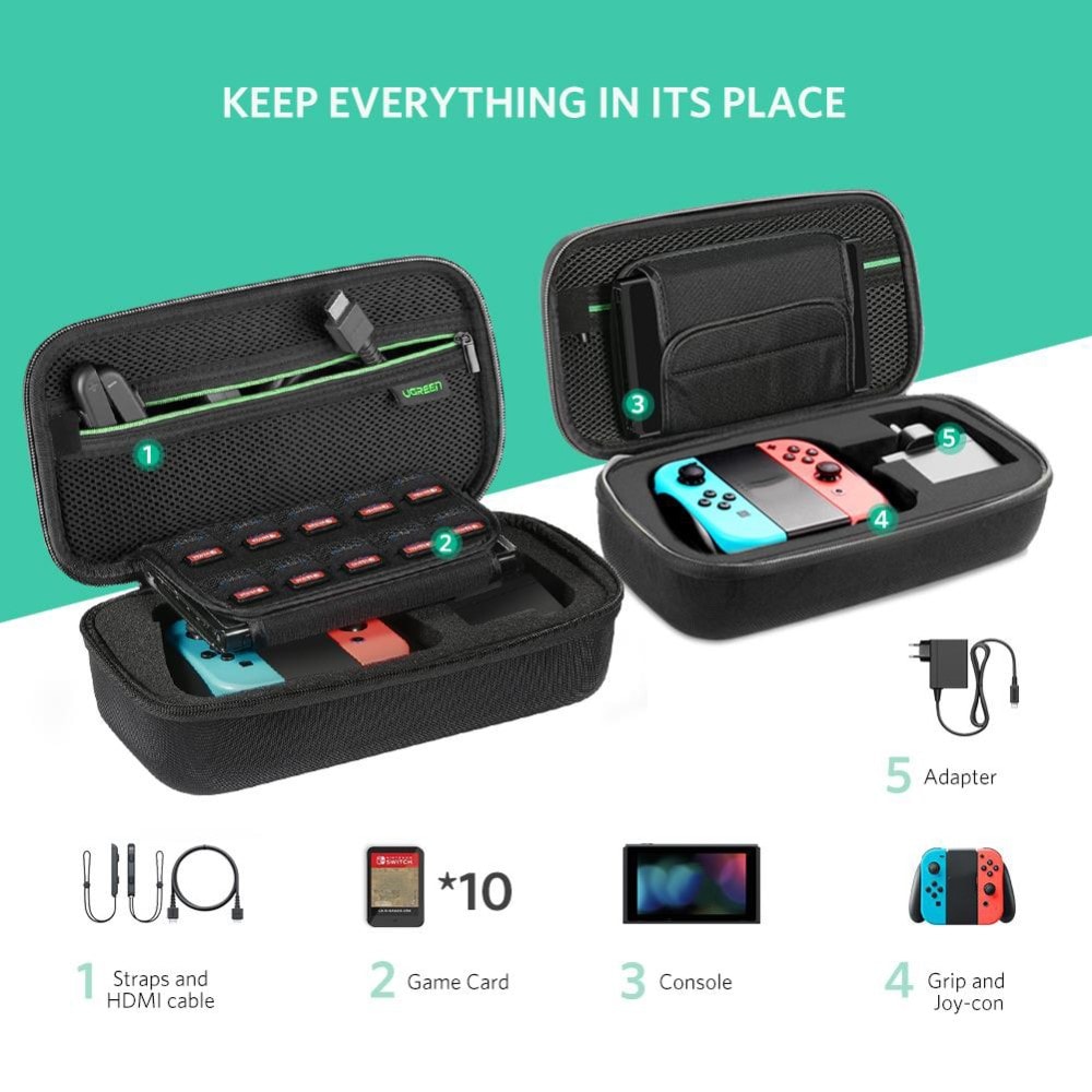 Nintendo Switch Opbevaringstaske med håndtag og plads til spillekort, Sort