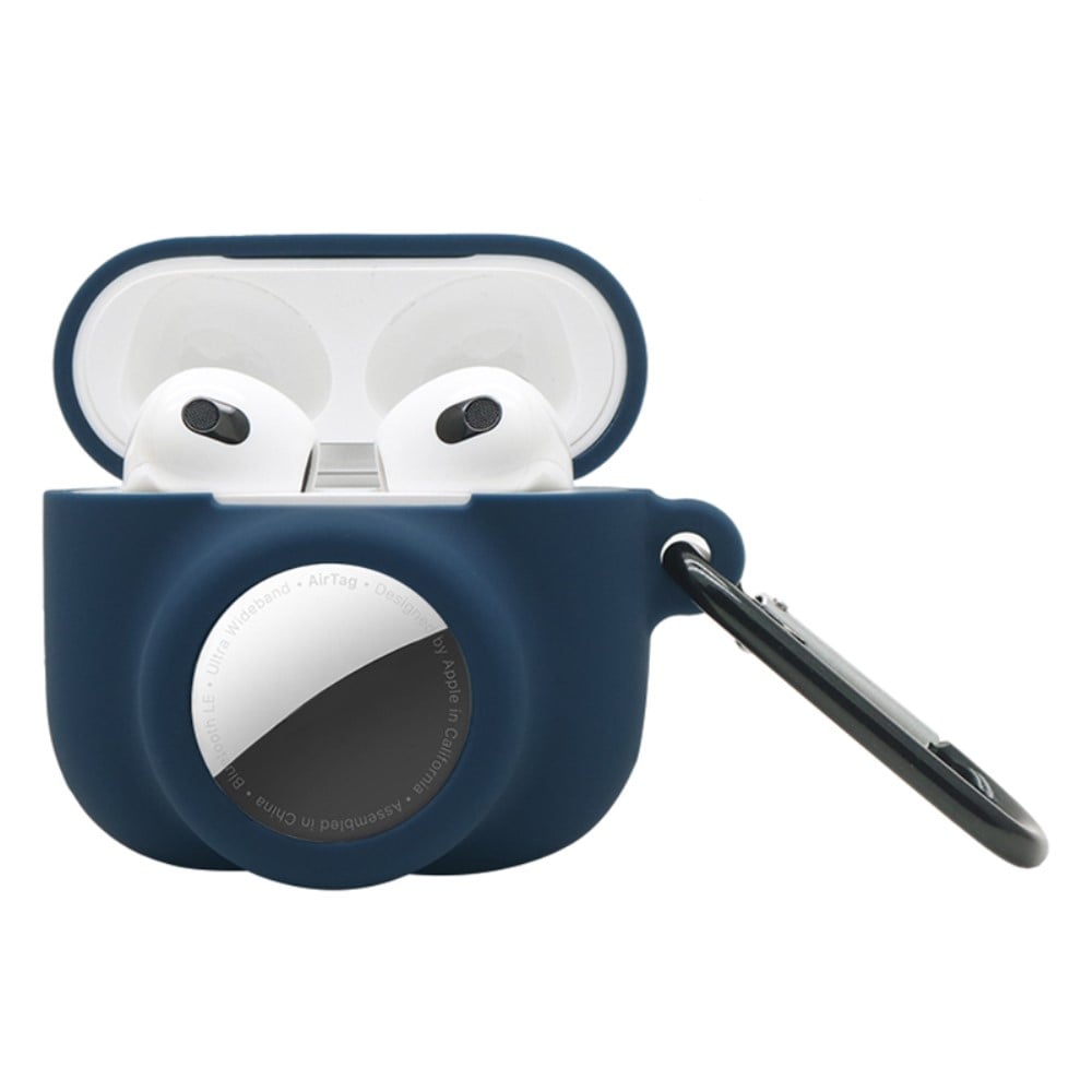 Apple AirTag/AirPods 3 Silikonecover med AirTag-holder + karabinhage, Mørkeblå