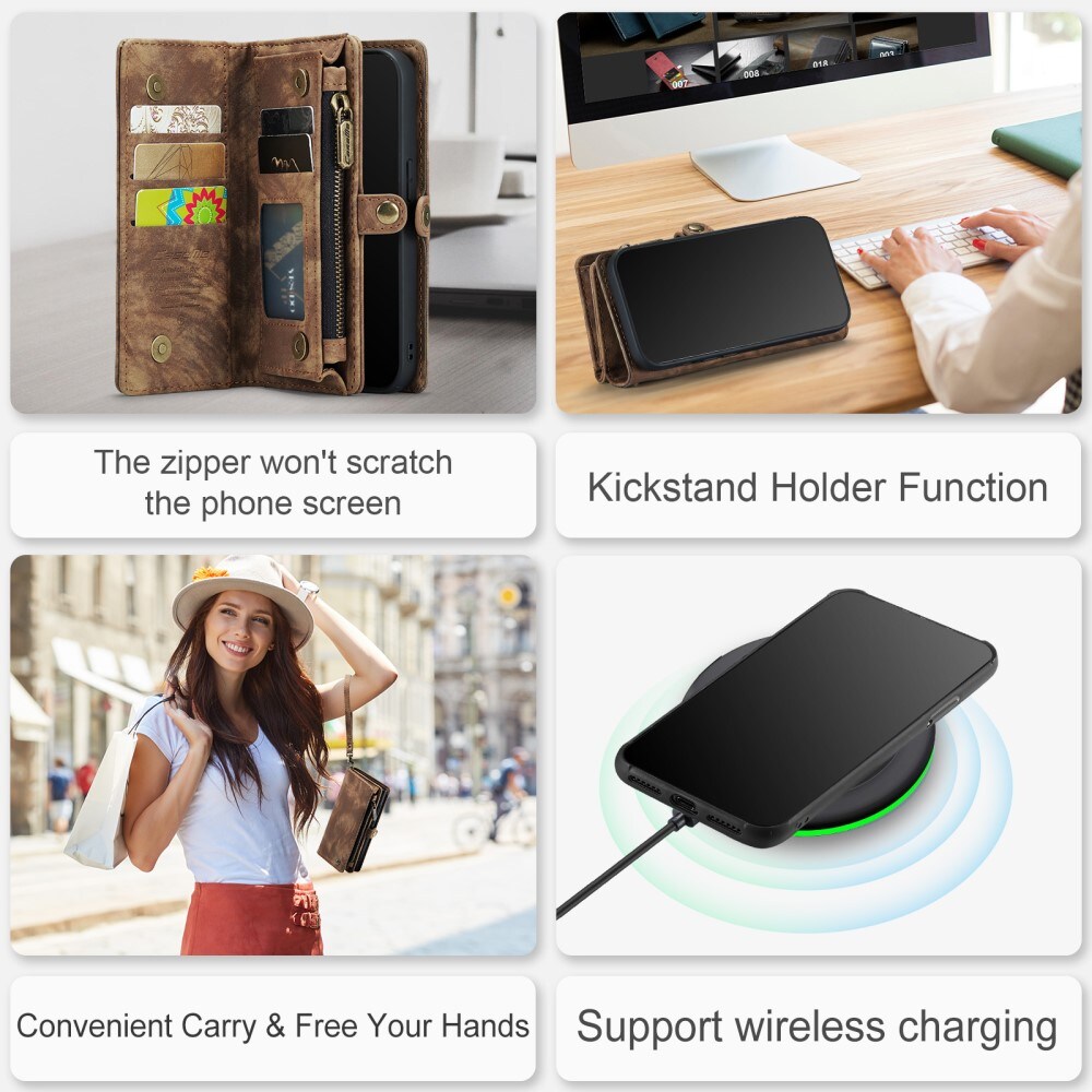 iPhone X/XS Rummeligt pungetui med mange kortholdere, Brun