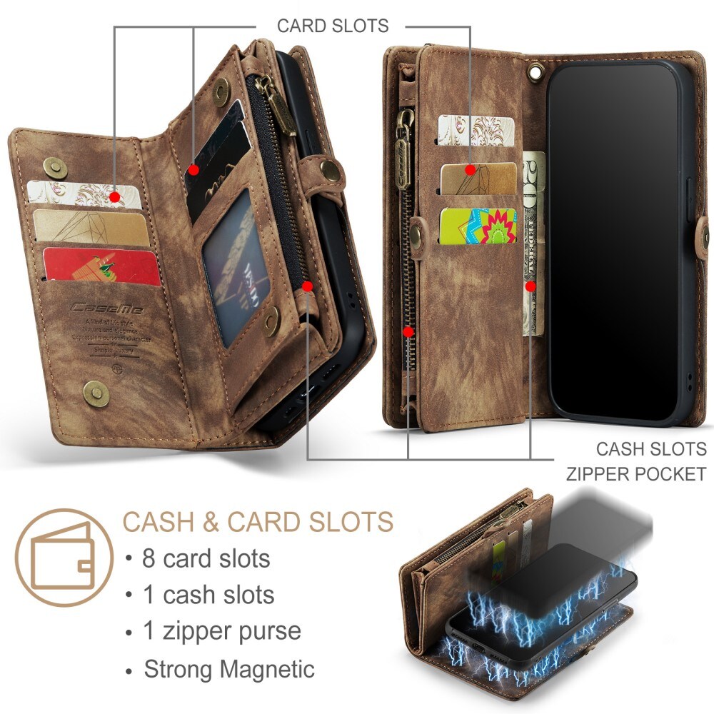 iPhone 11 Pro Max Rummeligt pungetui med mange kortholdere, Brun