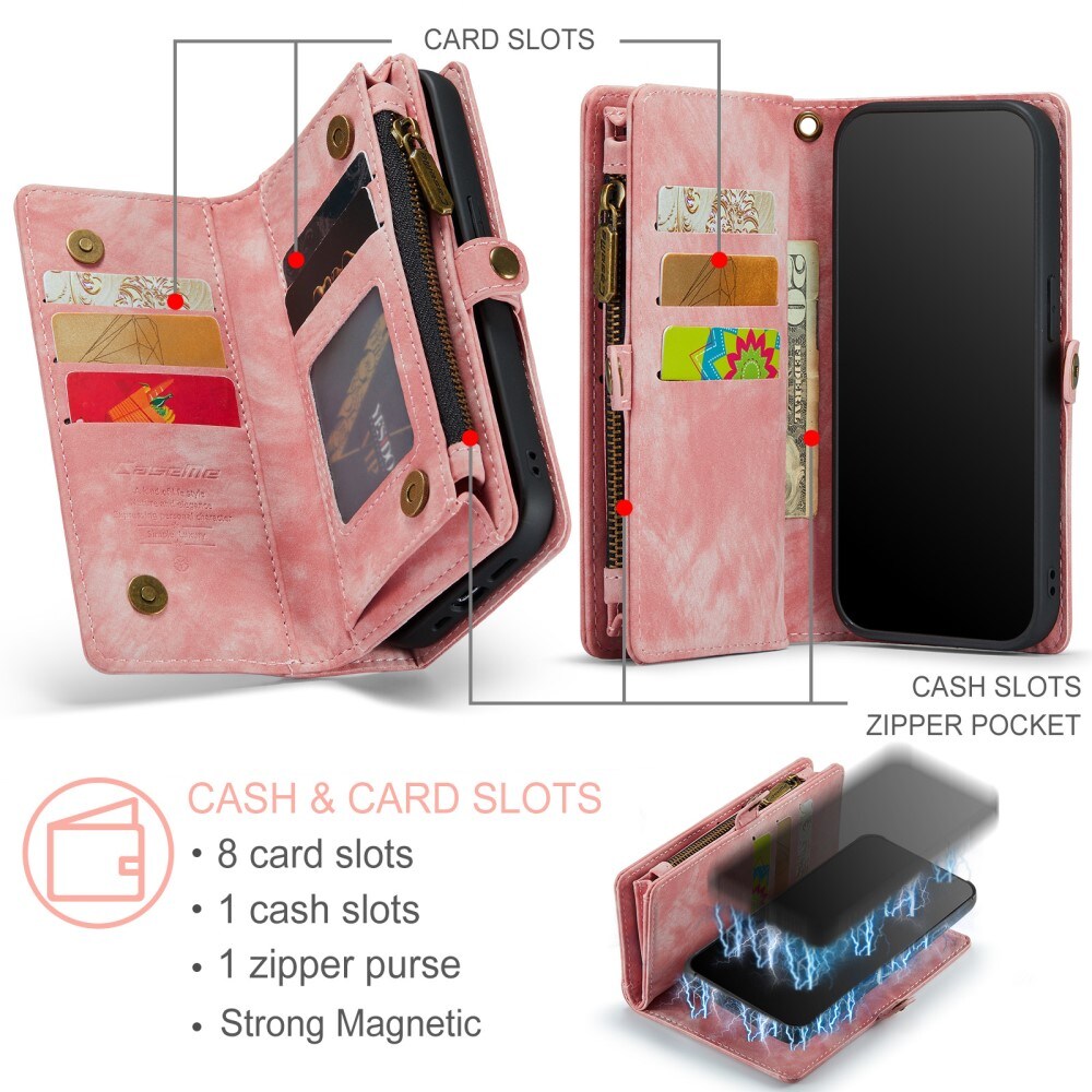 iPhone 11 Rummeligt pungetui med mange kortholdere, Lyserød