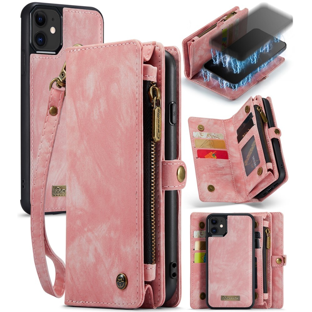 iPhone 11 Rummeligt pungetui med mange kortholdere, Lyserød