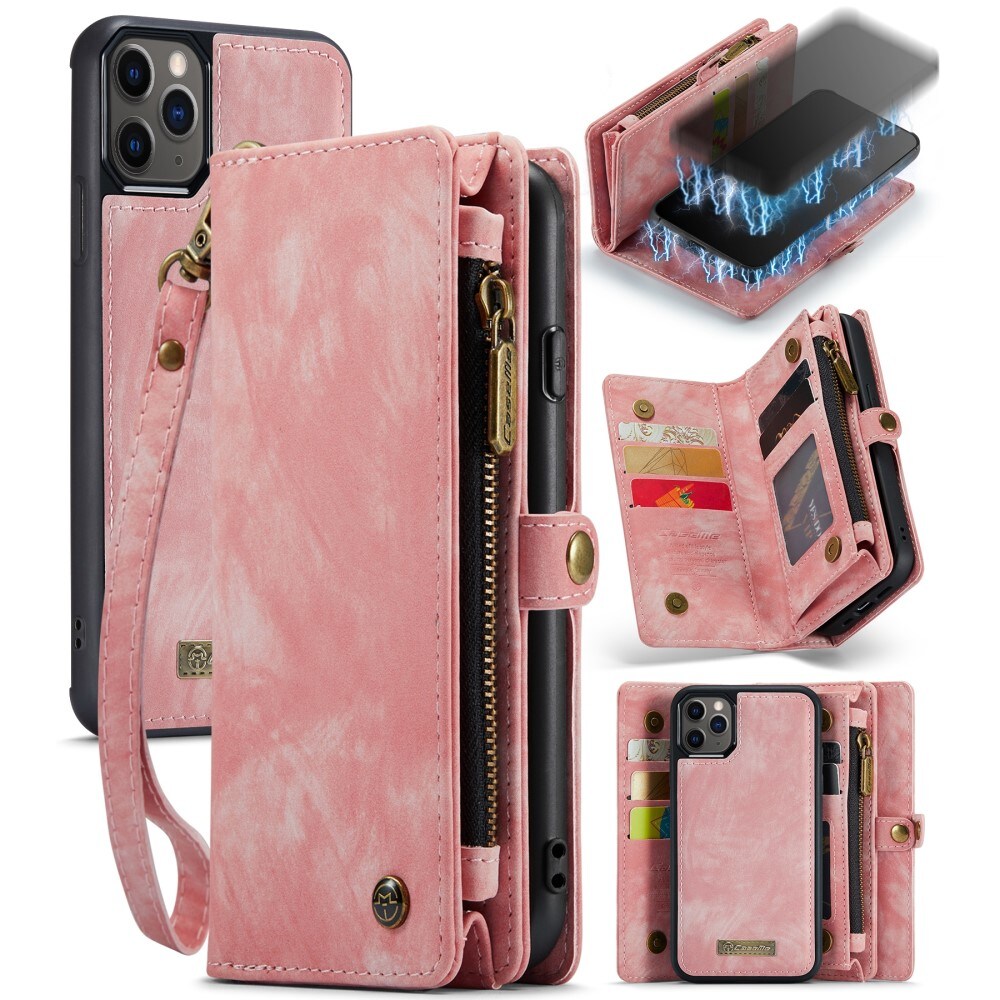 iPhone 11 Pro Rummeligt pungetui med mange kortholdere, Lyserød