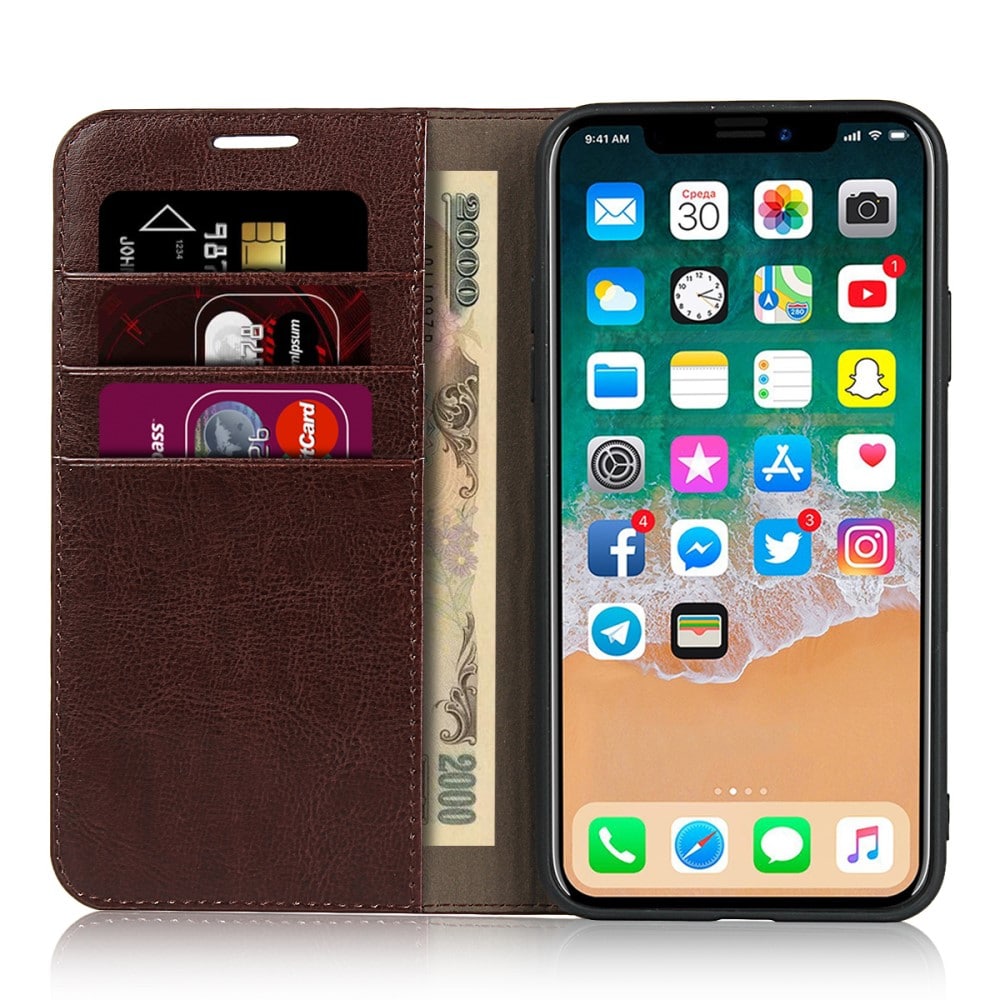 iPhone 11 Pro Smidigt mobiletui i ægte læder, Mørkebrun