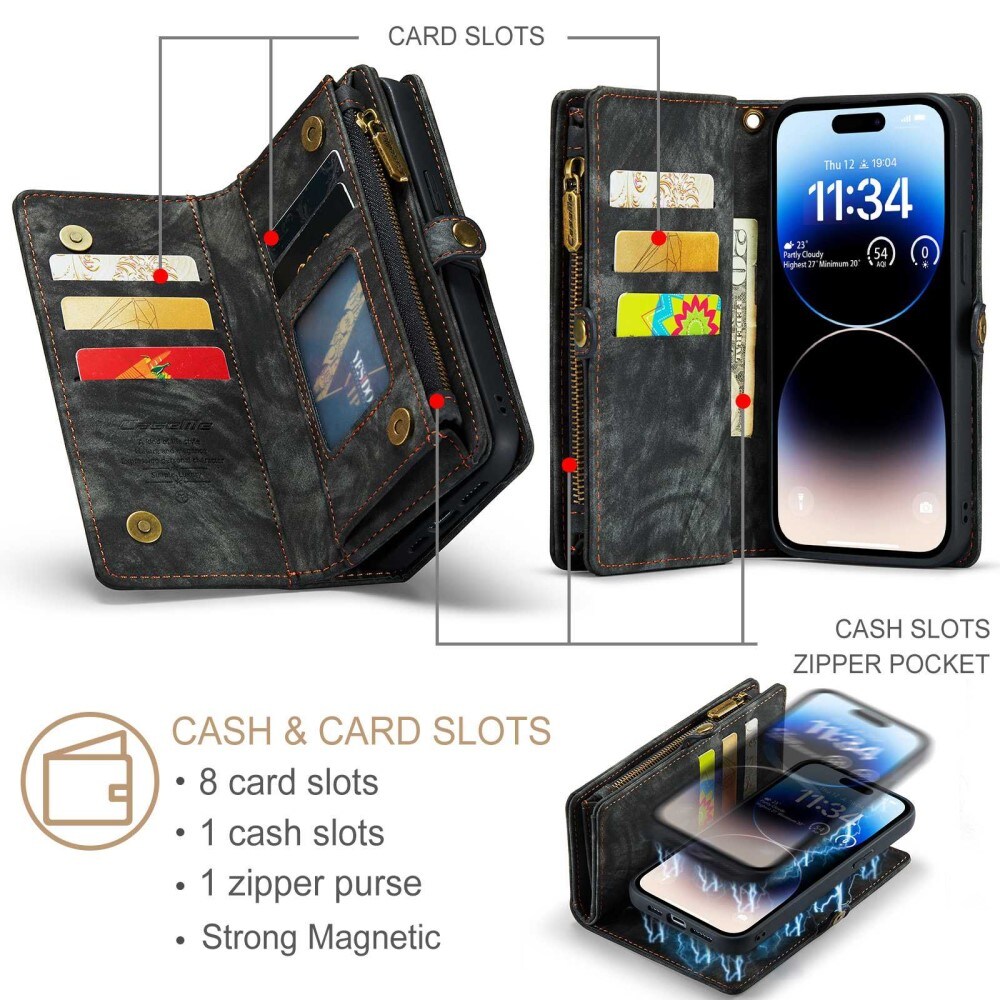 iPhone 12 Pro Max Rummeligt pungetui med mange kortholdere, Grå