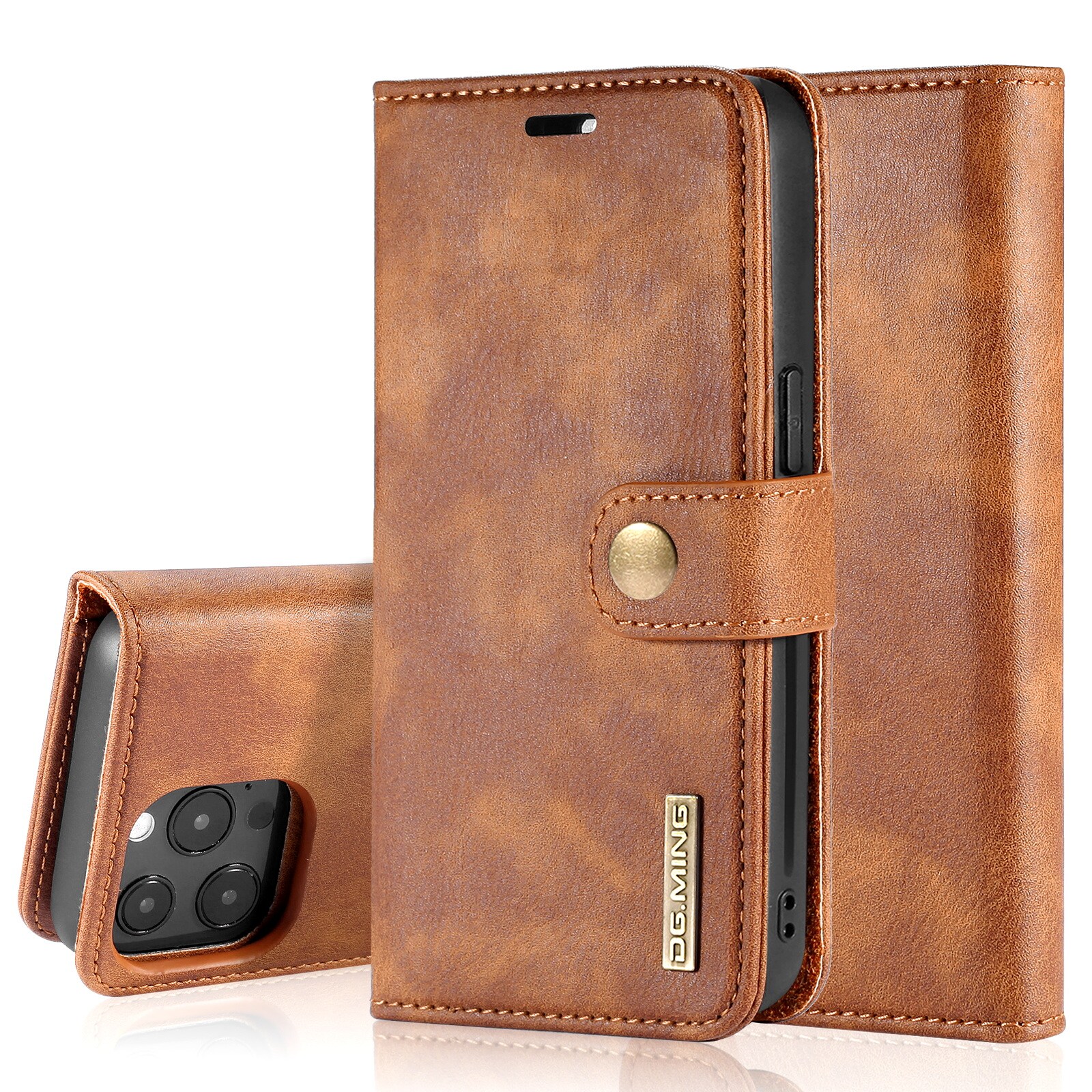iPhone 13 Pro Max Pungetui med aftageligt cover, Cognac