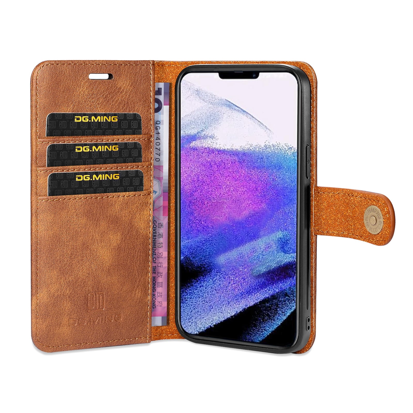 iPhone 13 Pro Max Pungetui med aftageligt cover, Cognac