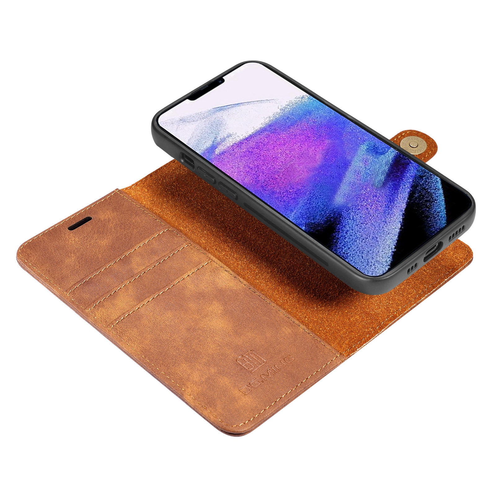 iPhone 13 Pro Max Pungetui med aftageligt cover, Cognac
