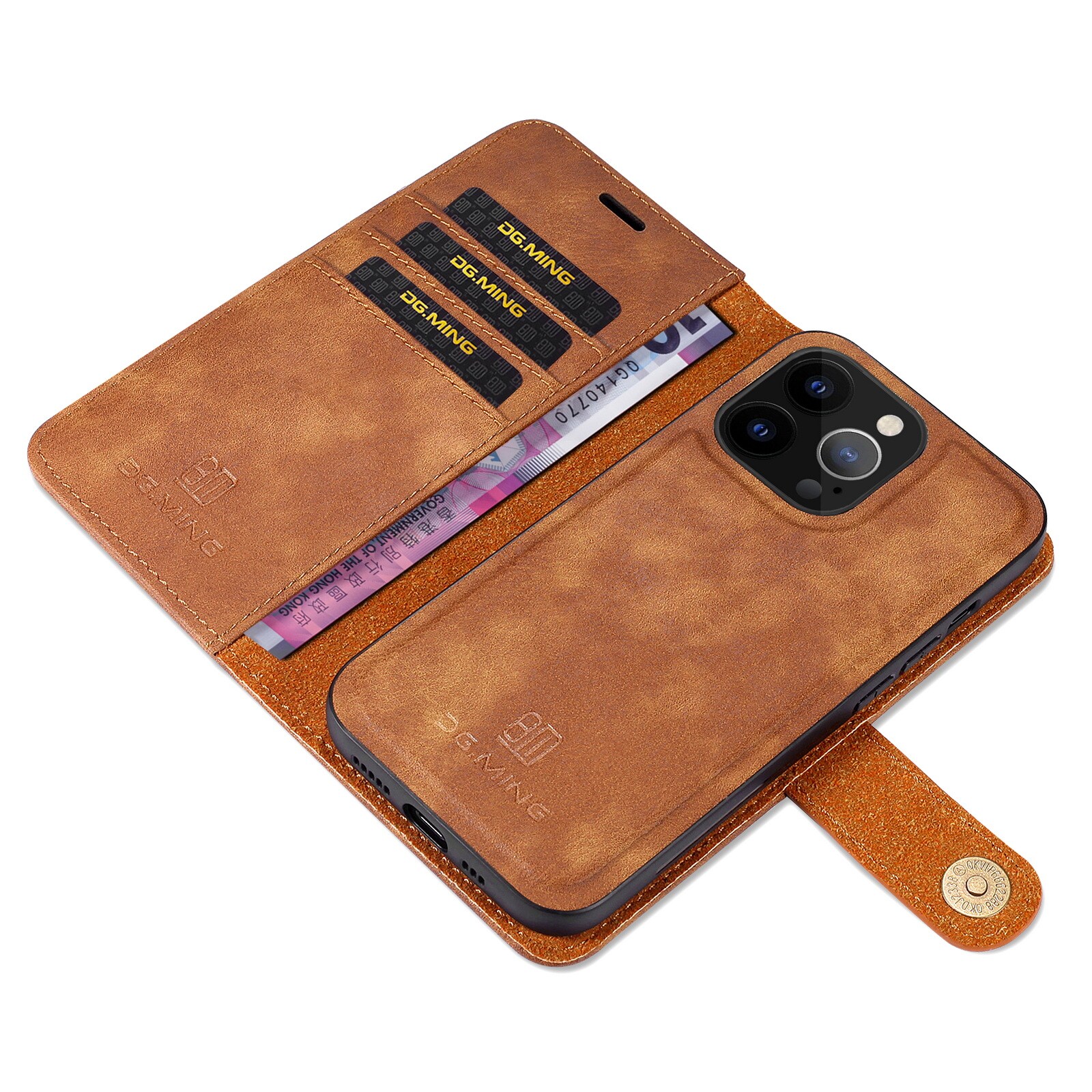iPhone 13 Pro Max Pungetui med aftageligt cover, Cognac