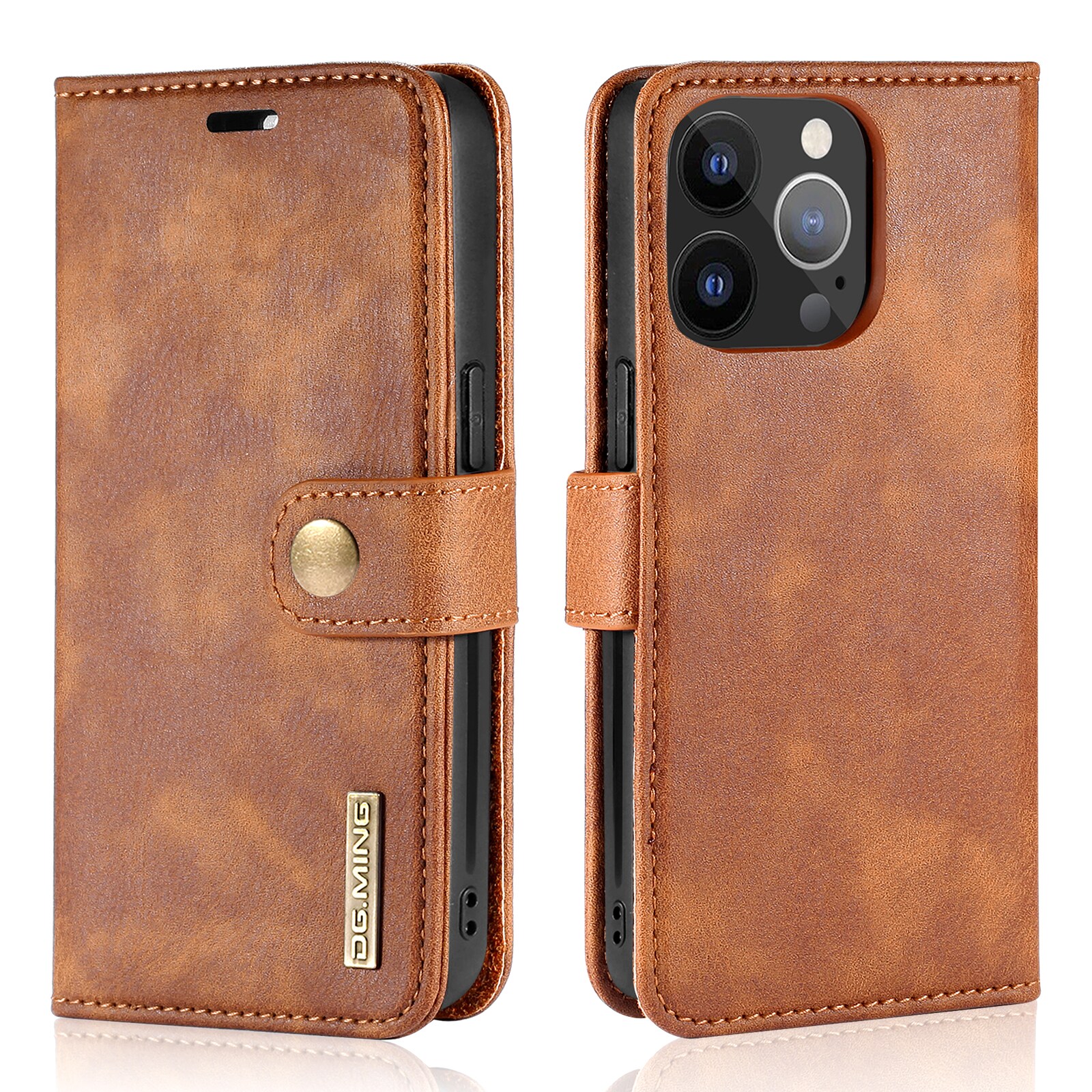 iPhone 13 Pro Max Pungetui med aftageligt cover, Cognac