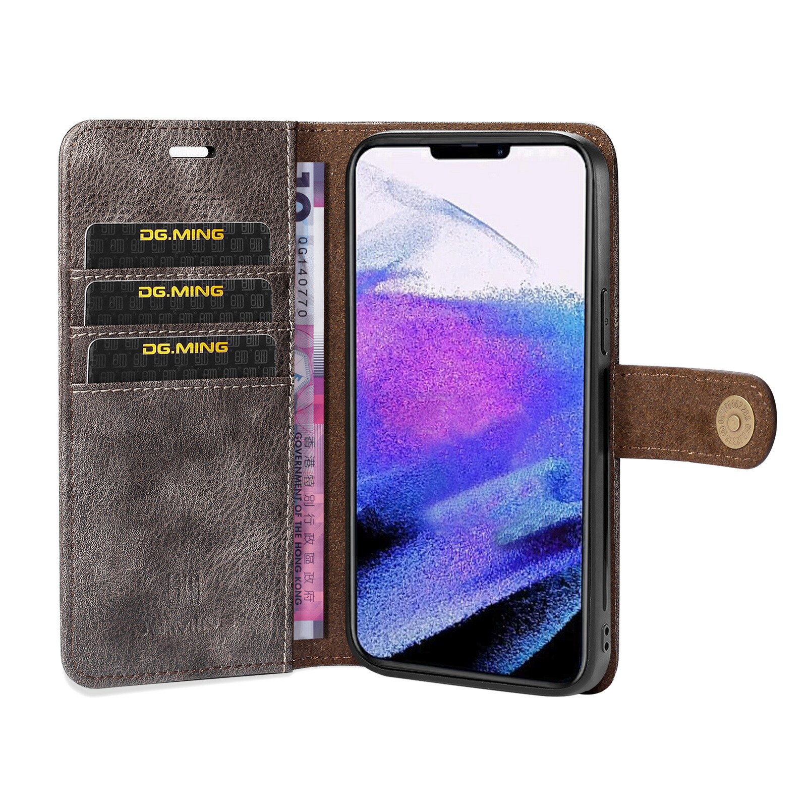 iPhone 13 Pro Pungetui med aftageligt cover, Brown