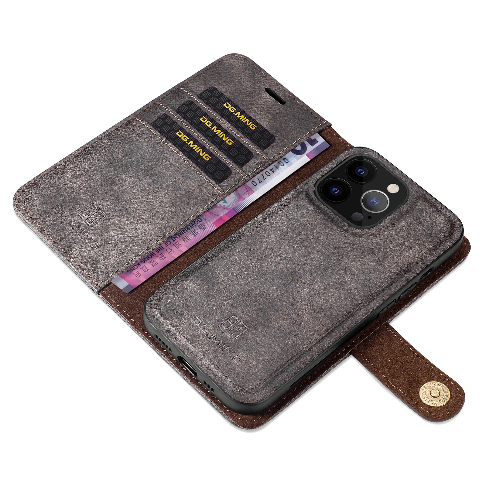 iPhone 13 Pro Pungetui med aftageligt cover, Brown