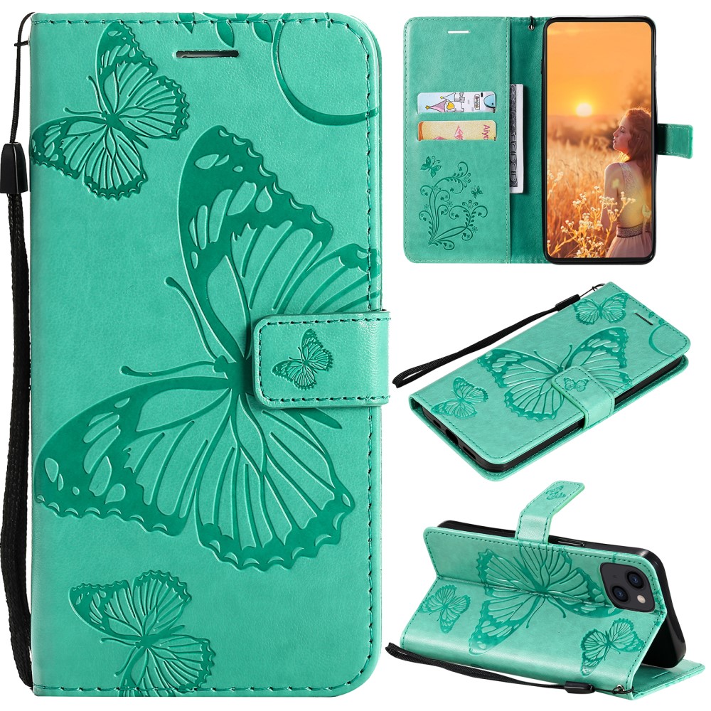 iPhone 13 Mobiletui med sommerfugle, Grøn