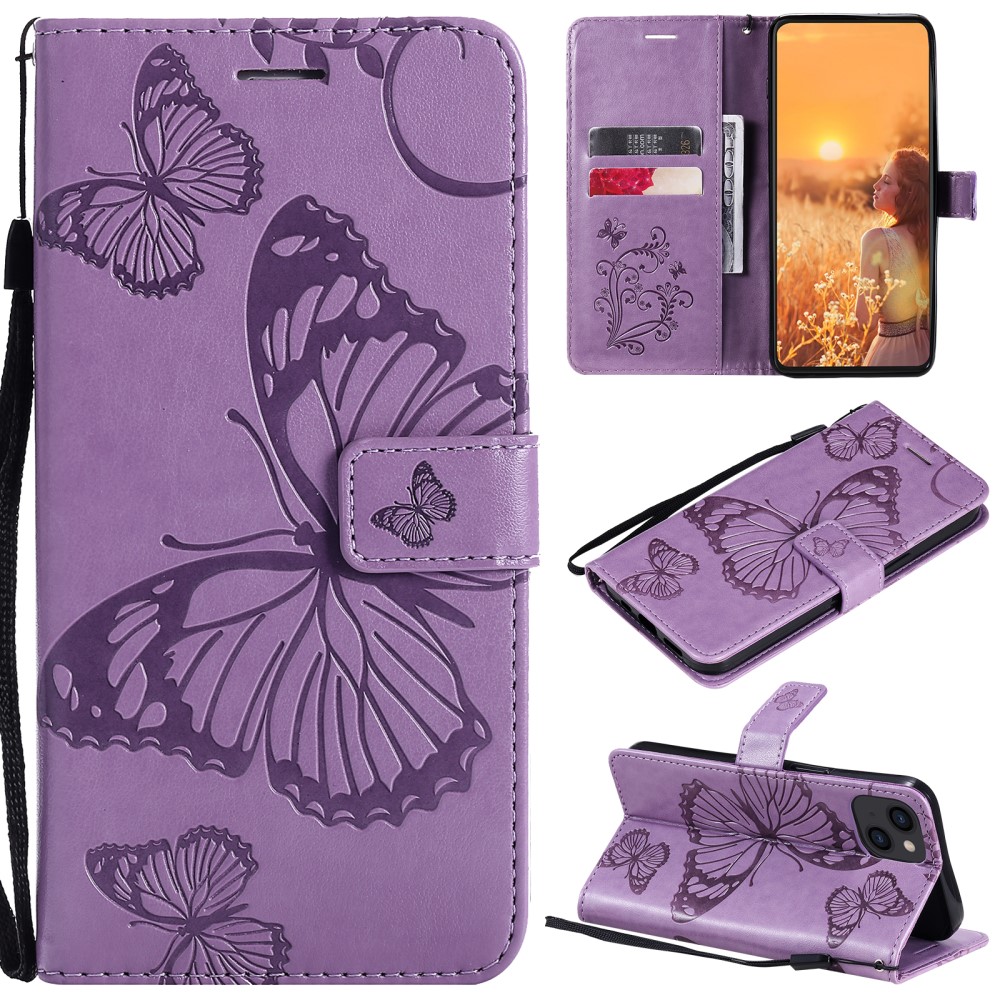 iPhone 13 Mobiletui med sommerfugle, Lilla