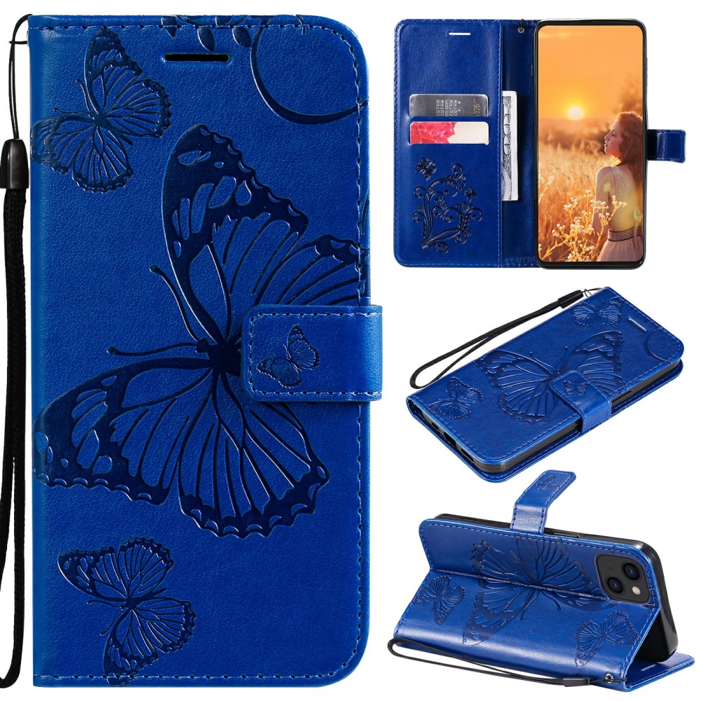 iPhone 13 Mobiletui med sommerfugle, Blå
