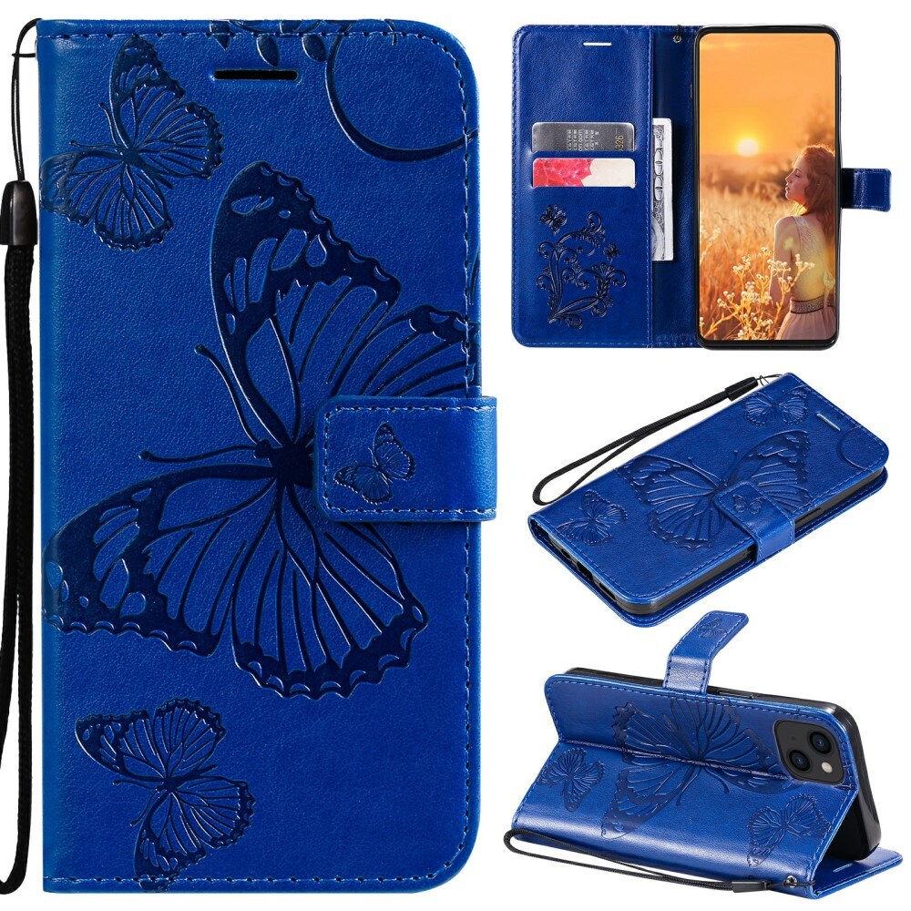 iPhone 13 Mini Mobiletui med sommerfugle, Blå