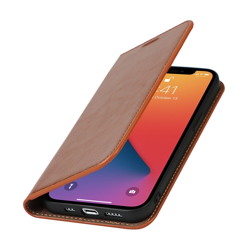 iPhone 12/iPhone 12 Pro Smidigt mobiletui i ægte læder, Brun