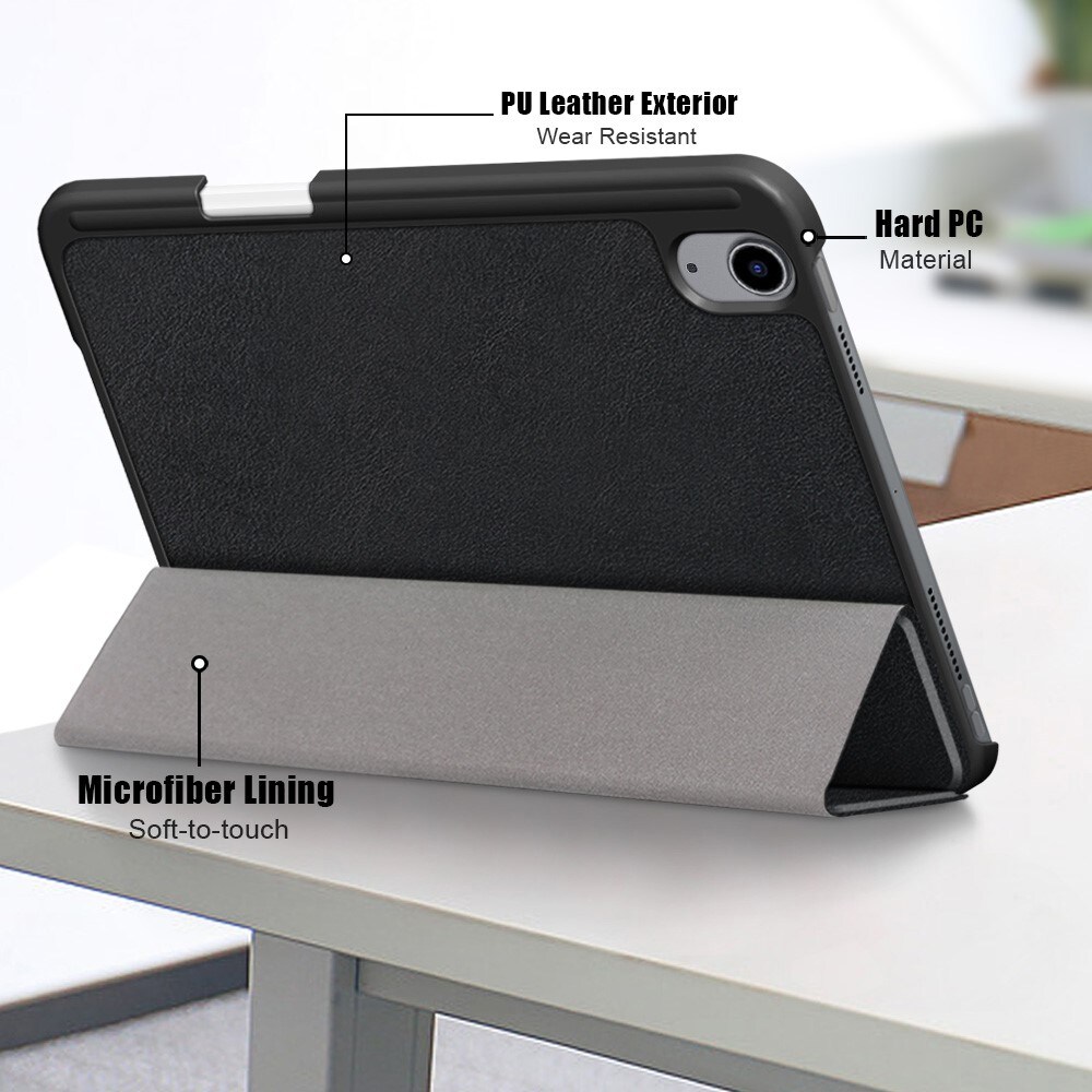 Apple iPad Mini 7th Gen (2024) Tri-fold etui med penneholder, Sort