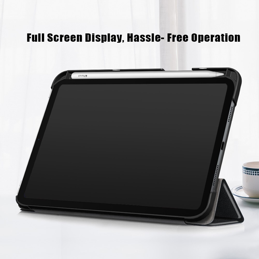 Apple iPad Mini 7th Gen (2024) Tri-fold etui med penneholder, Sort
