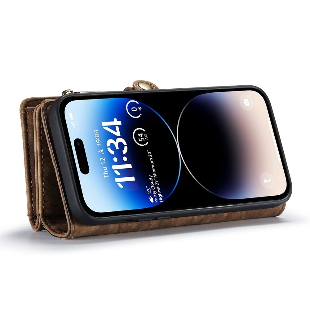 iPhone 13 Pro Max Rummeligt pungetui med mange kortholdere, Brun
