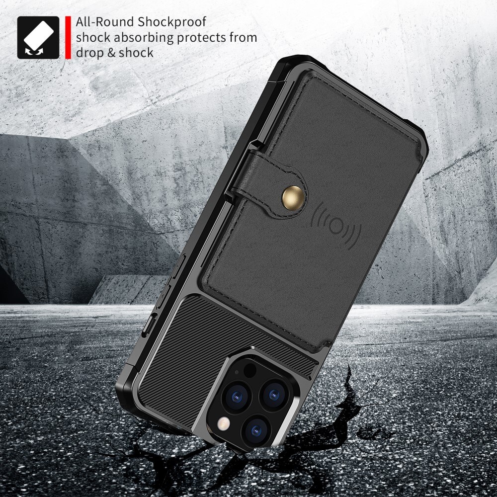 iPhone 13 Pro Max Stødsikkert mobilcover med pung, Sort