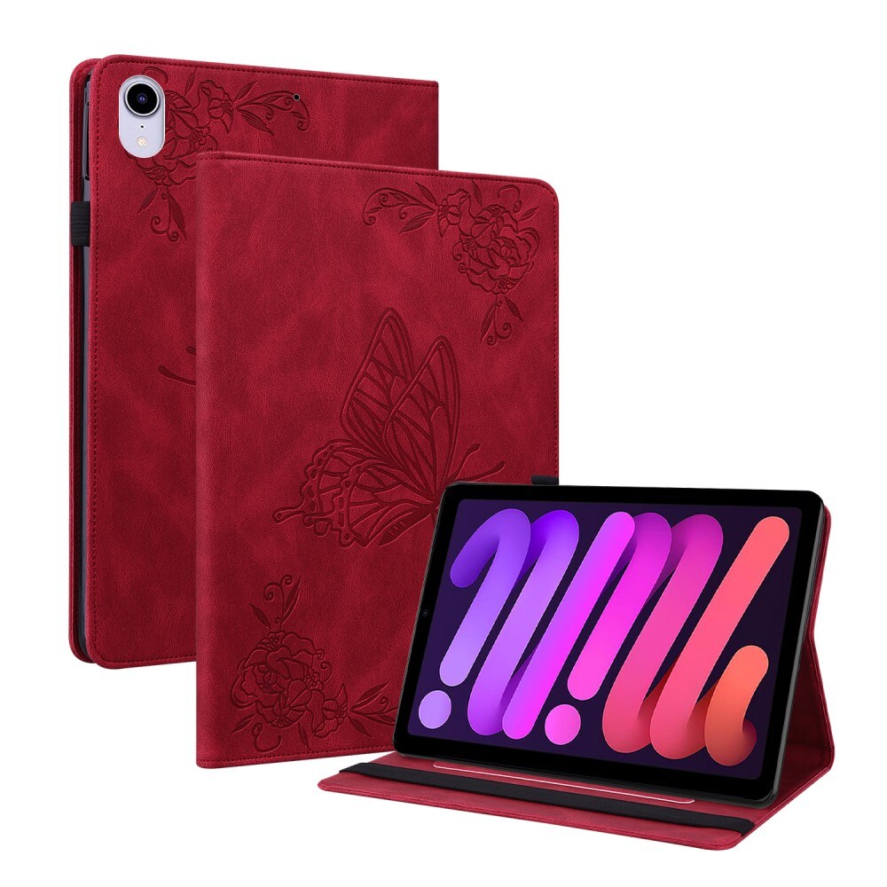 Apple iPad Mini 7th Gen (2024) Etui med sommerfugle, Rød