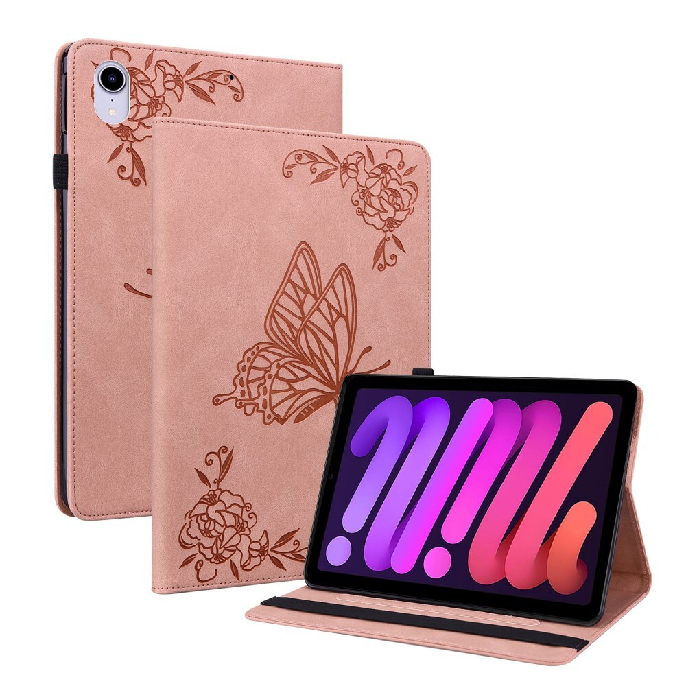 Apple iPad Mini 7th Gen (2024) Etui med sommerfugle, Lyserød