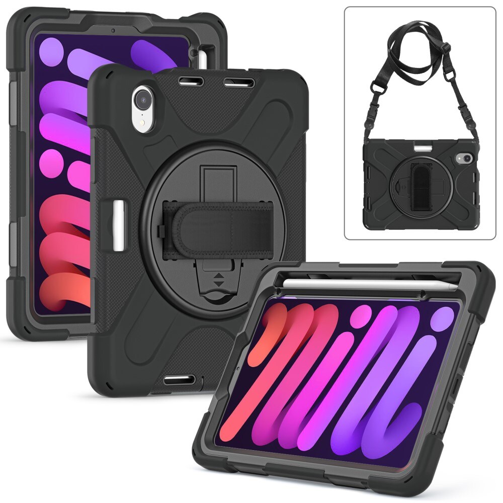 Apple iPad Mini 6th Gen (2021) Robust hybridskal med skulderrem Sort
