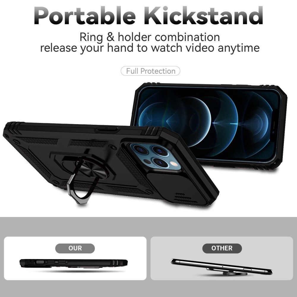 iPhone 12 Pro Max Cover med kamerabeskyttelse & fingerring, Sort