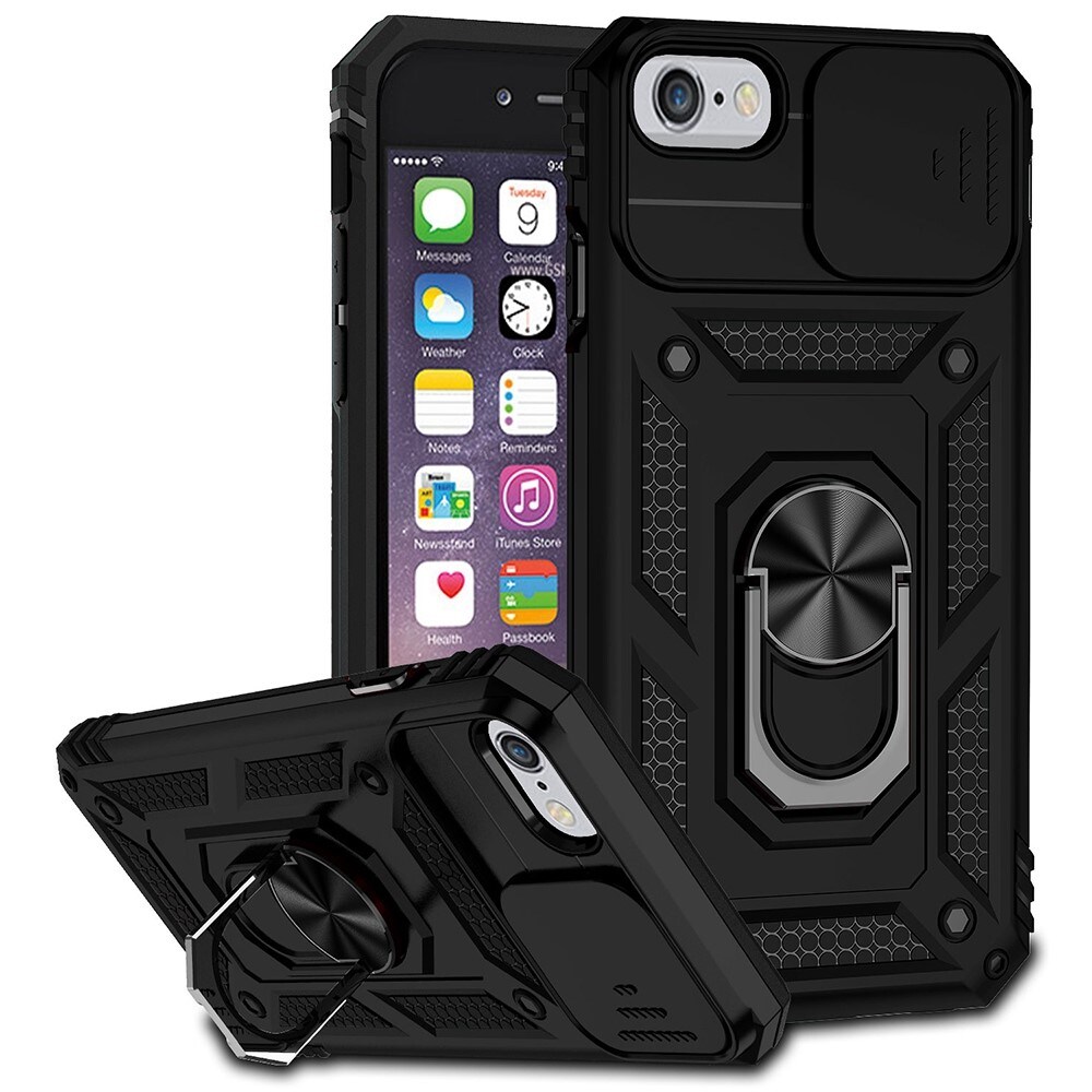 iPhone SE 2022 Cover med kamerabeskyttelse & fingerring, Sort