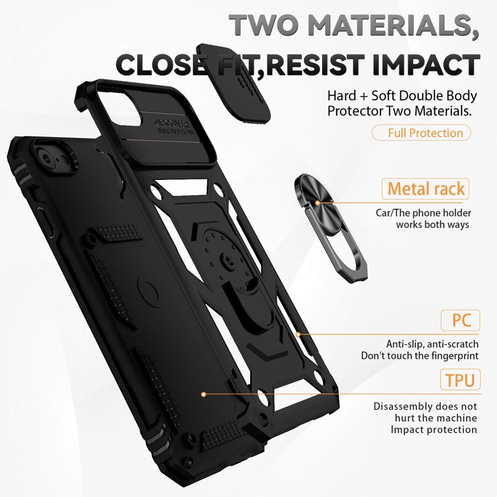 iPhone SE 2022 Cover med kamerabeskyttelse & fingerring, Sort