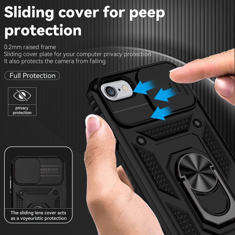 iPhone SE 2022 Cover med kamerabeskyttelse & fingerring, Sort