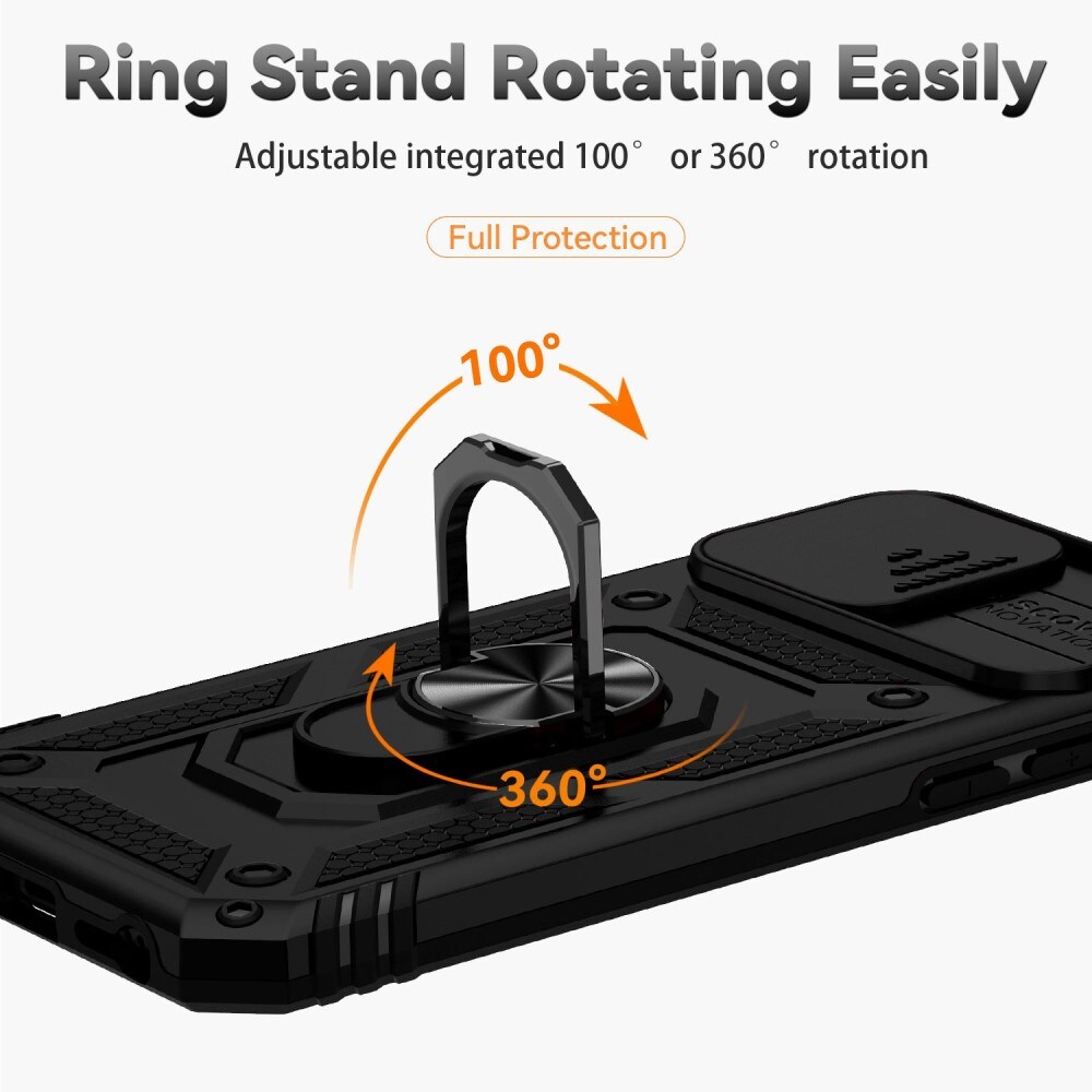 iPhone SE 2022 Cover med kamerabeskyttelse & fingerring, Sort