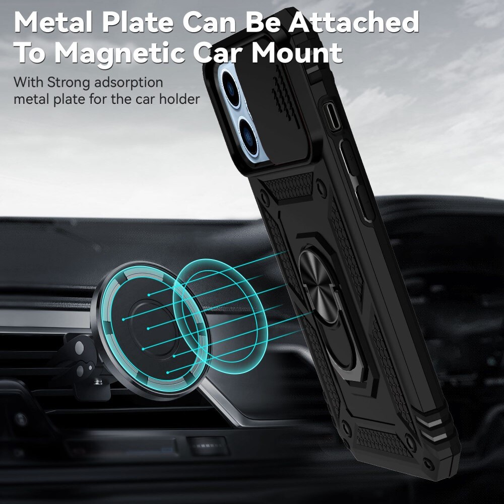 iPhone 13 Pro Max Cover med kamerabeskyttelse & fingerring, Sort