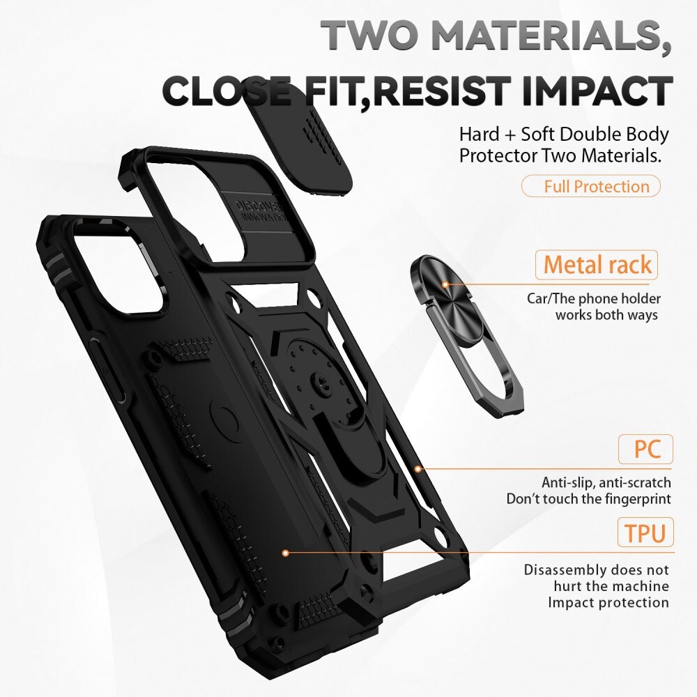 iPhone 13 Pro Max Cover med kamerabeskyttelse & fingerring, Sort