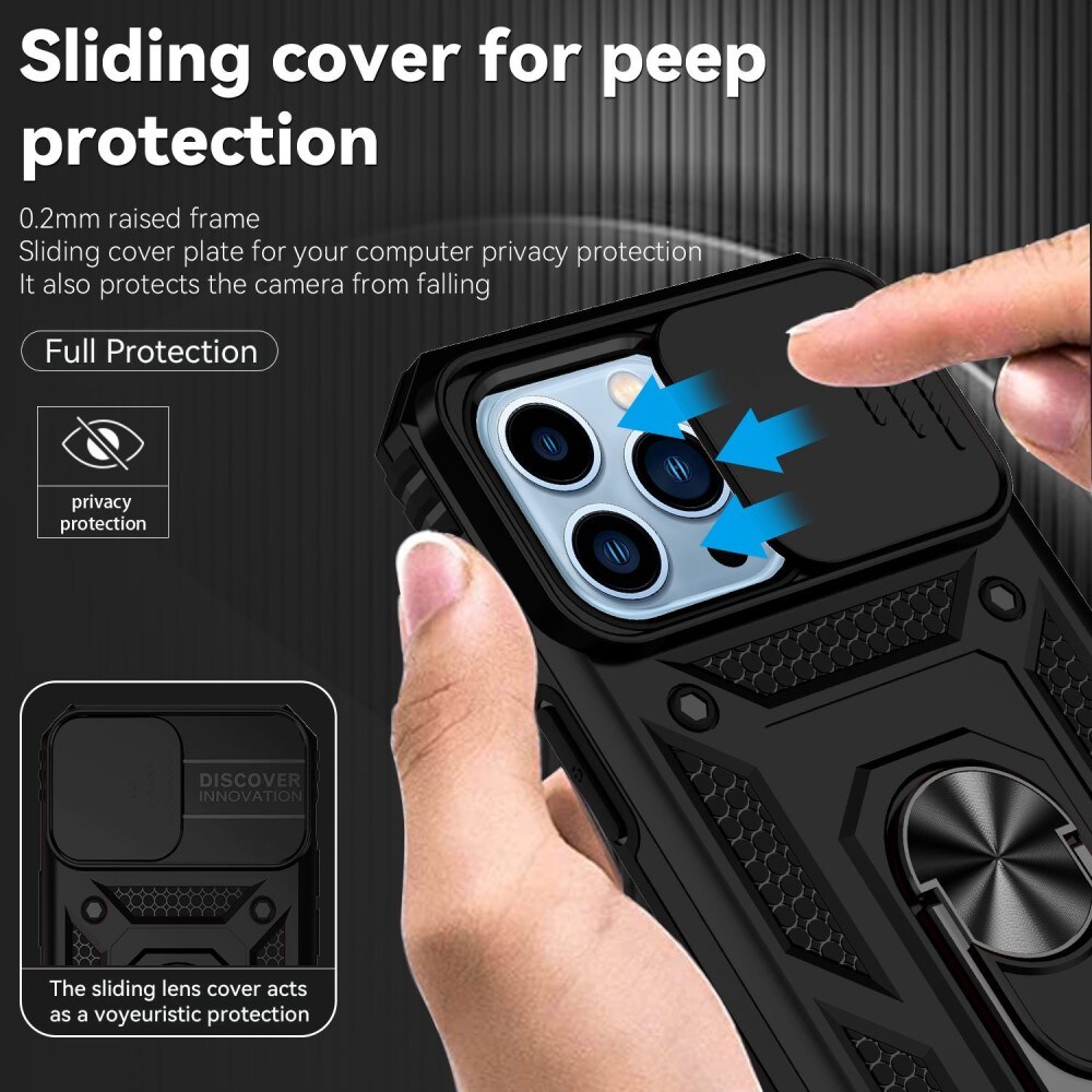 iPhone 13 Pro Max Cover med kamerabeskyttelse & fingerring, Sort