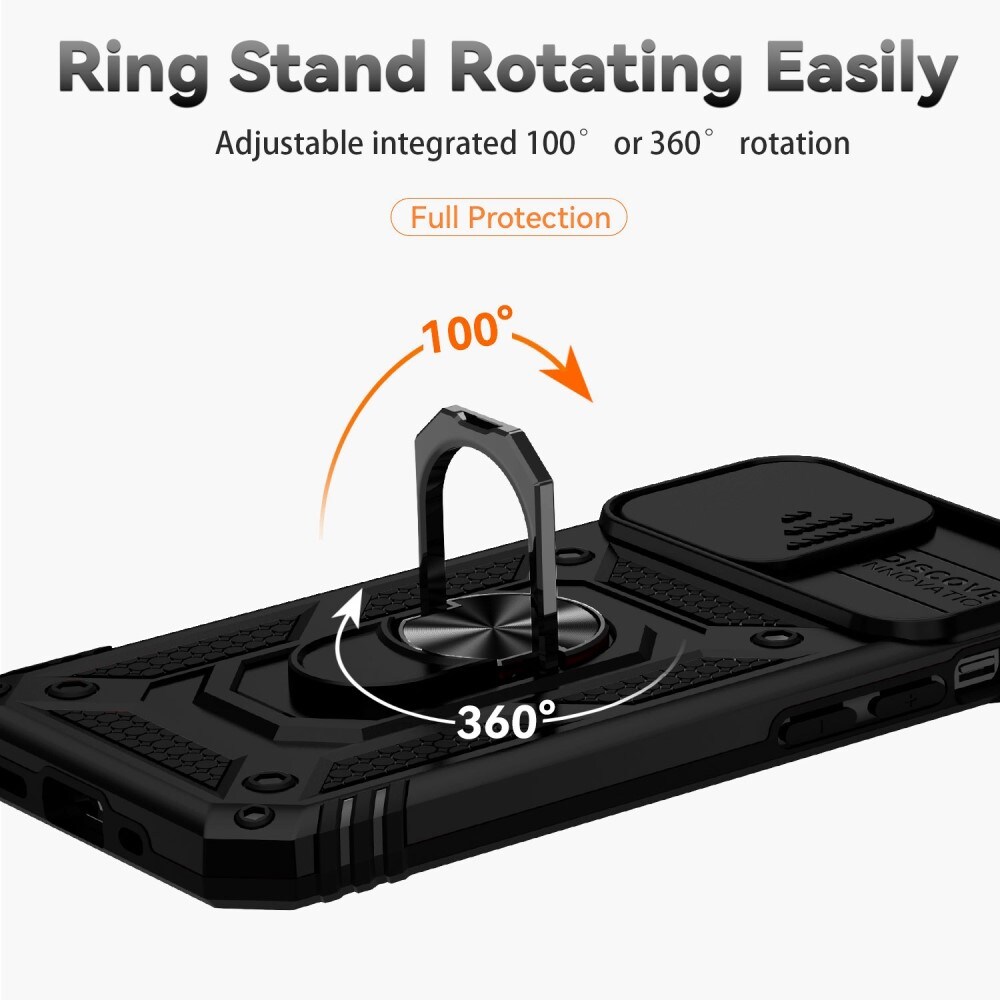 iPhone 13 Pro Max Cover med kamerabeskyttelse & fingerring, Sort