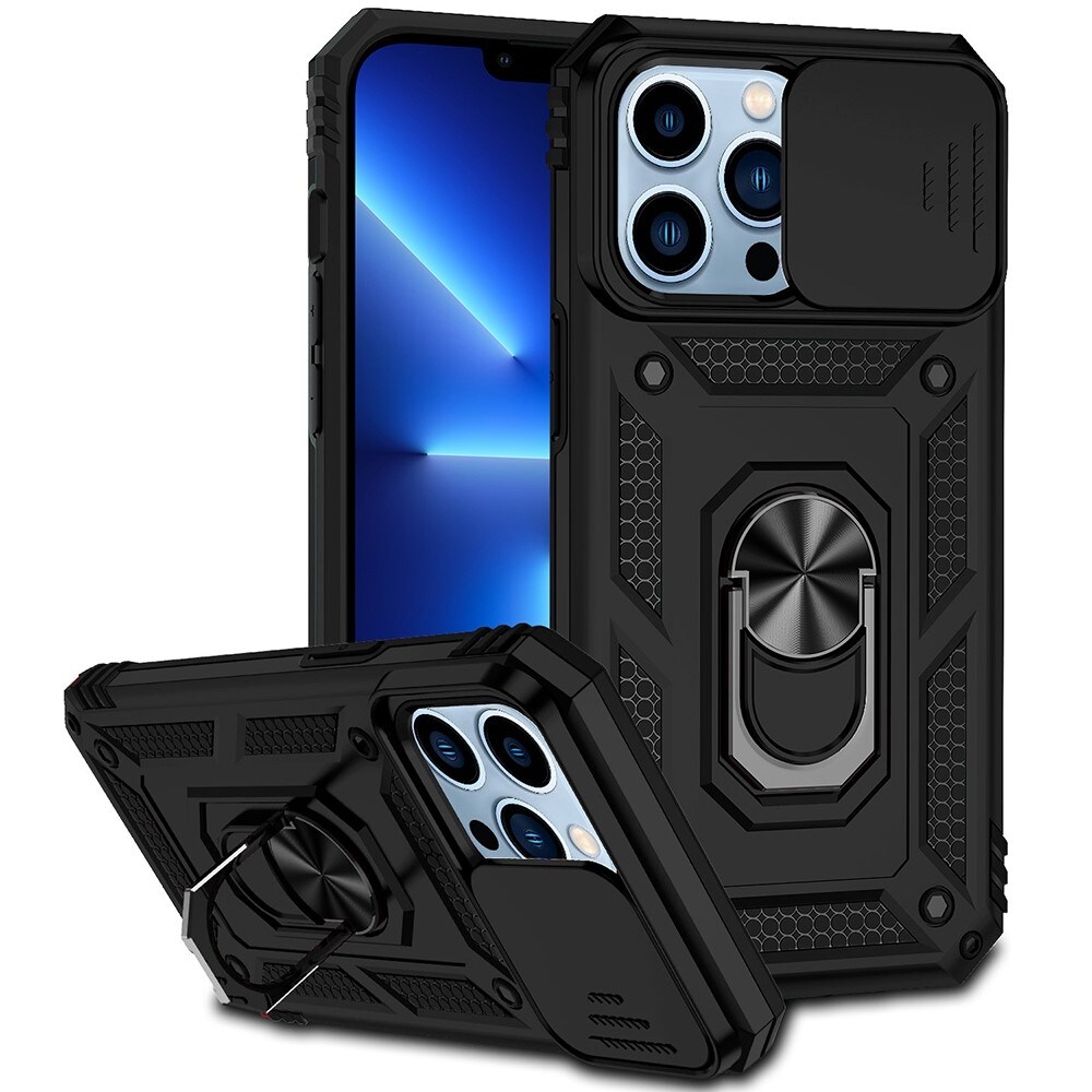 iPhone 13 Pro Cover med kamerabeskyttelse & fingerring, Sort