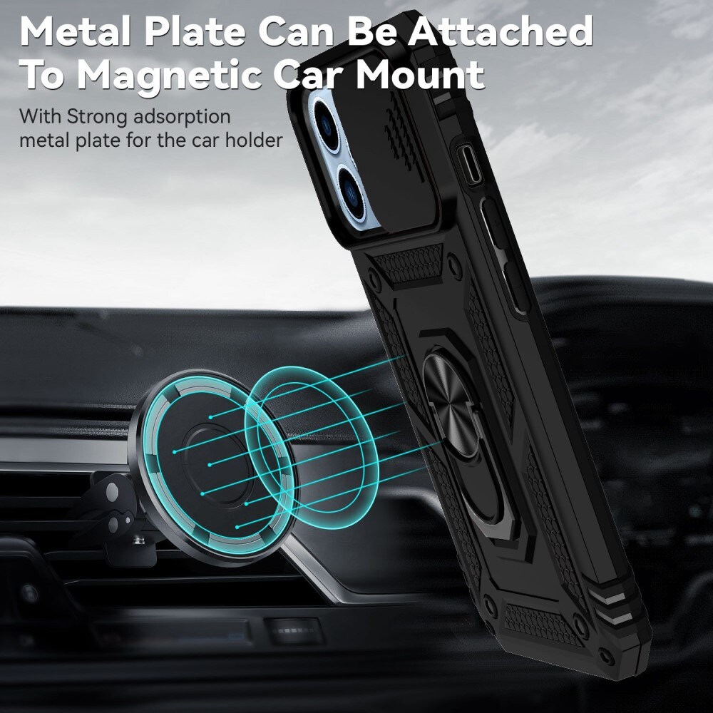 iPhone 13 Pro Cover med kamerabeskyttelse & fingerring, Sort