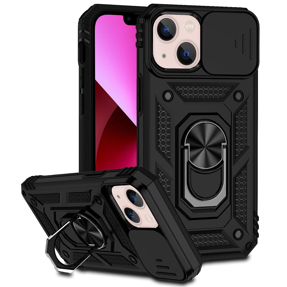iPhone 13 Mini Cover med kamerabeskyttelse & fingerring, Sort