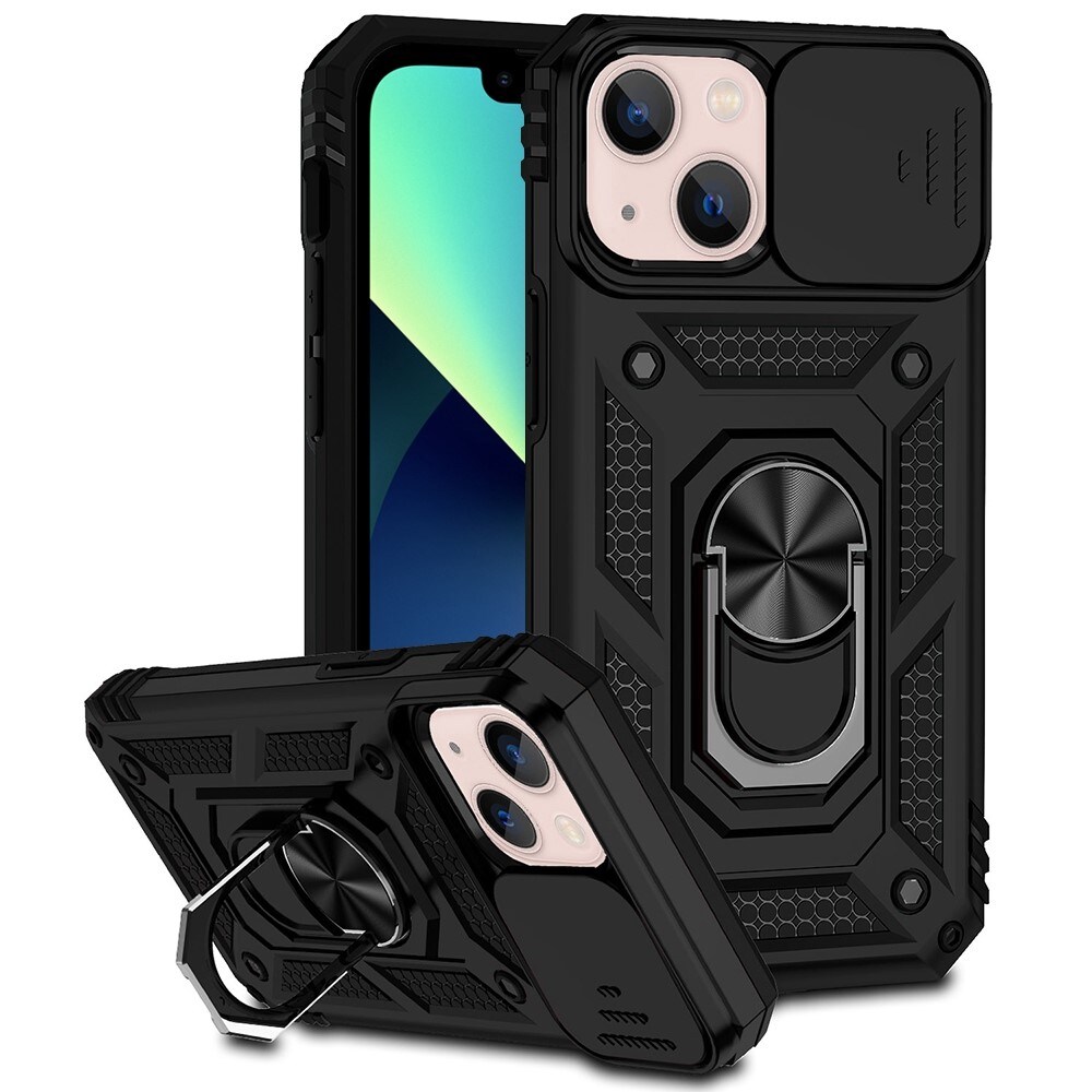 iPhone 13 Cover med kamerabeskyttelse & fingerring, Sort