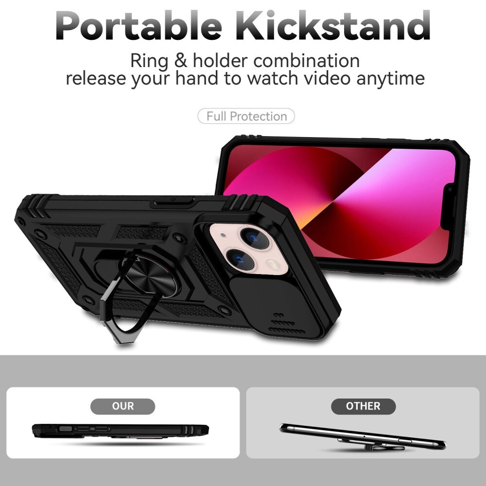 iPhone 13 Cover med kamerabeskyttelse & fingerring, Sort