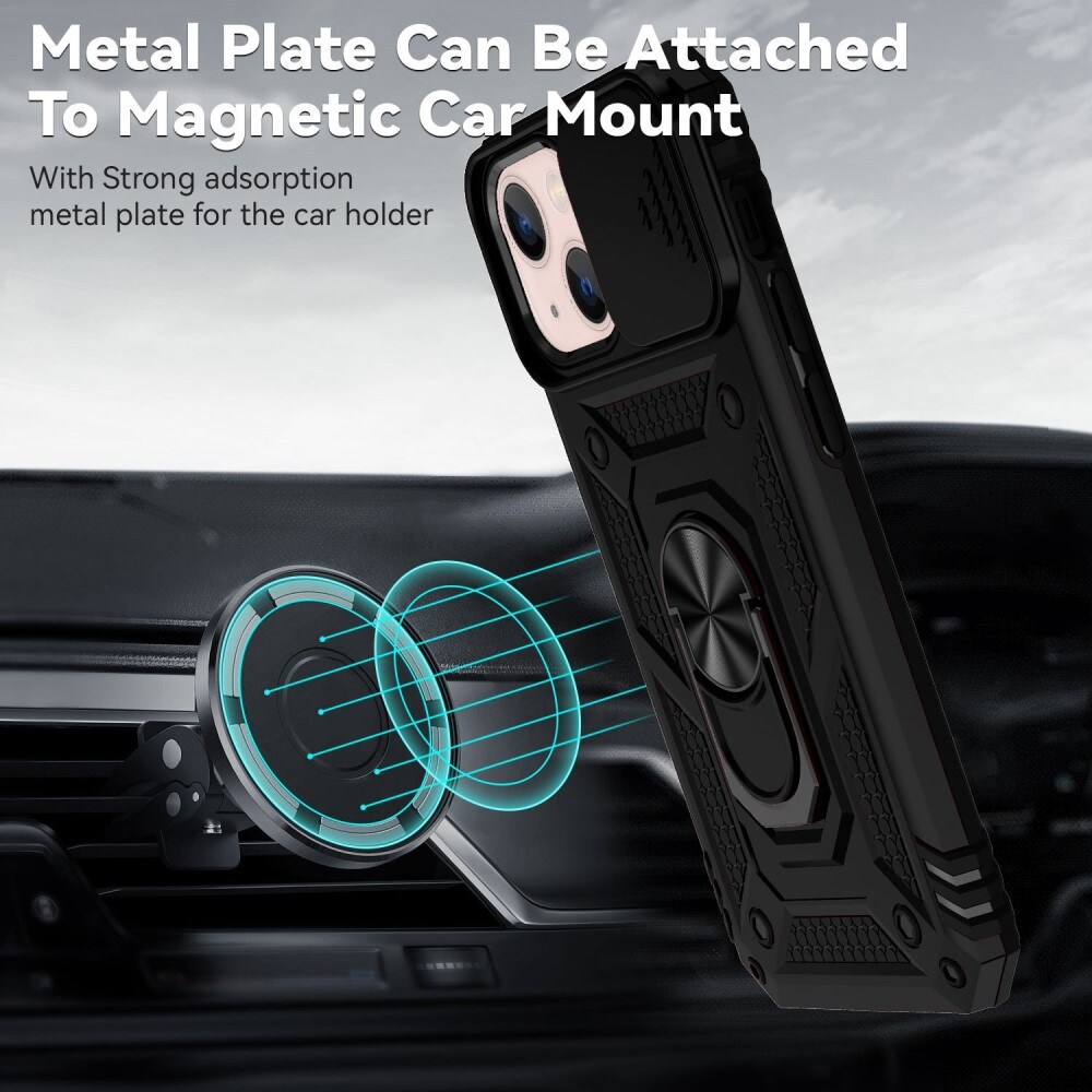 iPhone 13 Cover med kamerabeskyttelse & fingerring, Sort